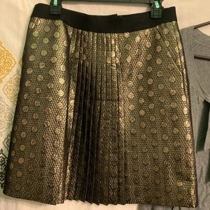 J. Crew very shiny skirt, gold and black, some pleats, size 6